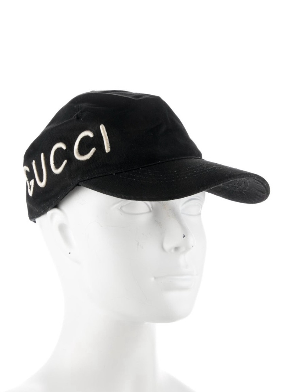 Gucci Black Cotton Cap with White "LOVED" Embroidery